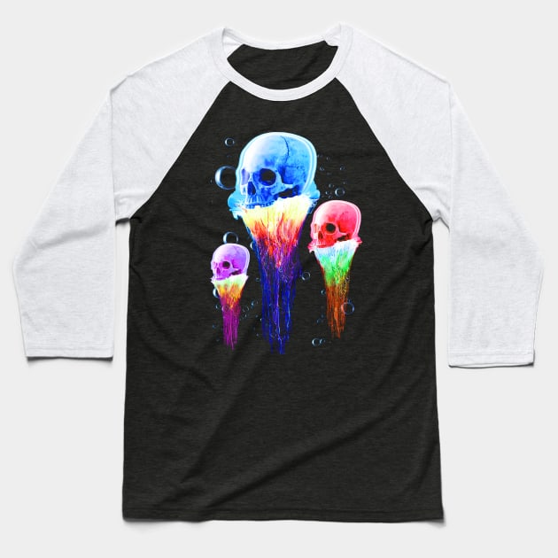 Jelly Skulls Baseball T-Shirt by robotface